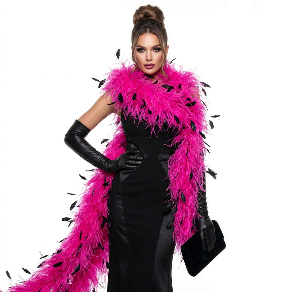 Two-Tone Ostrich Boa with Marabou & Coque Feathers - 6Ply