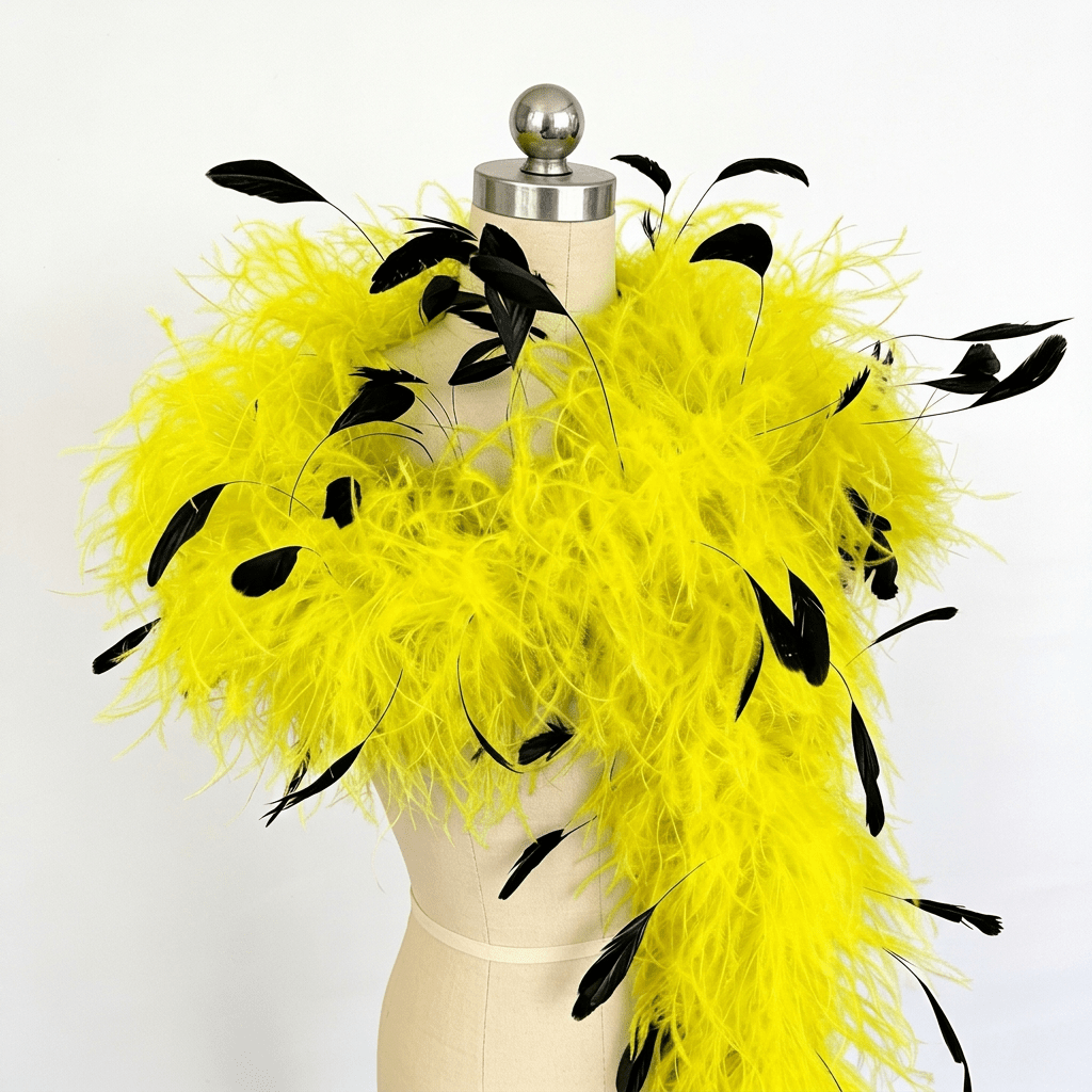 Two-Tone Ostrich Boa with Marabou & Coque Feathers - 6Ply