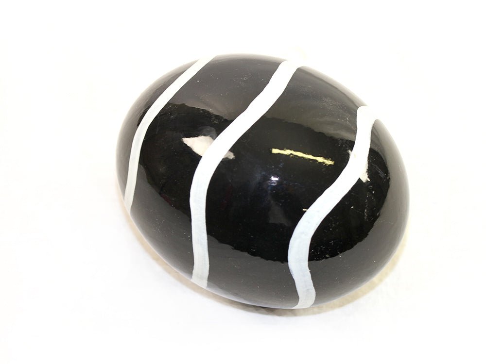 Decoupage Ostrich Egg Shell (White Curly Stripes) - Fancy Feather