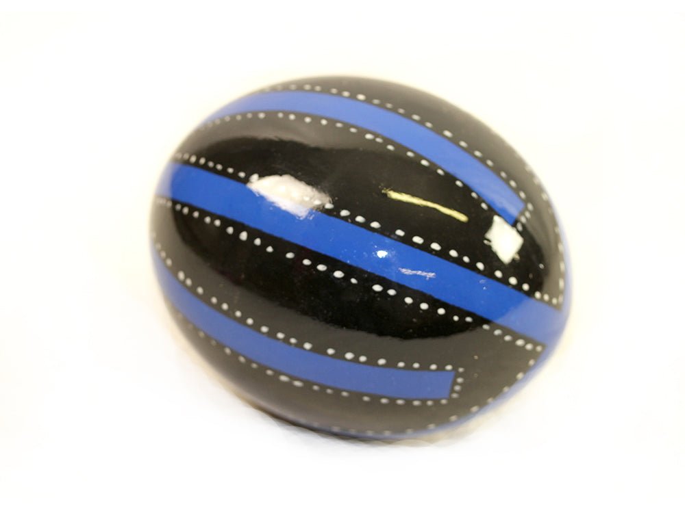 Decoupage Ostrich Egg Shell (Blue Stripes) - Fancy Feather