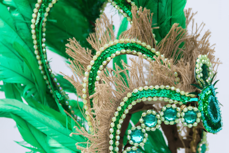 Green mask made from feathers