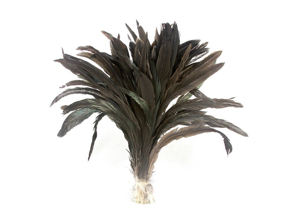 Rooster Black Iridescent Natural Strung Feather Fringe - Fancy Feather