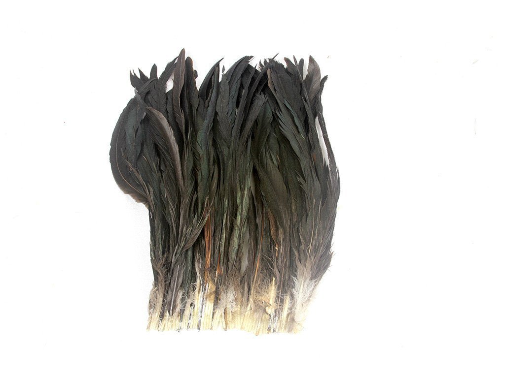 Rooster Black Iridescent Natural Strung Feather Fringe - Fancy Feather
