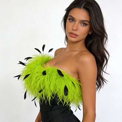 Two-Tone Ostrich Boa with Marabou & Coque Feathers - 6Ply