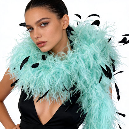 Two-Tone Ostrich Boa with Marabou & Coque Feathers - 6Ply