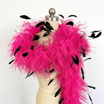 Two-Tone Ostrich Boa with Marabou & Coque Feathers - 6Ply