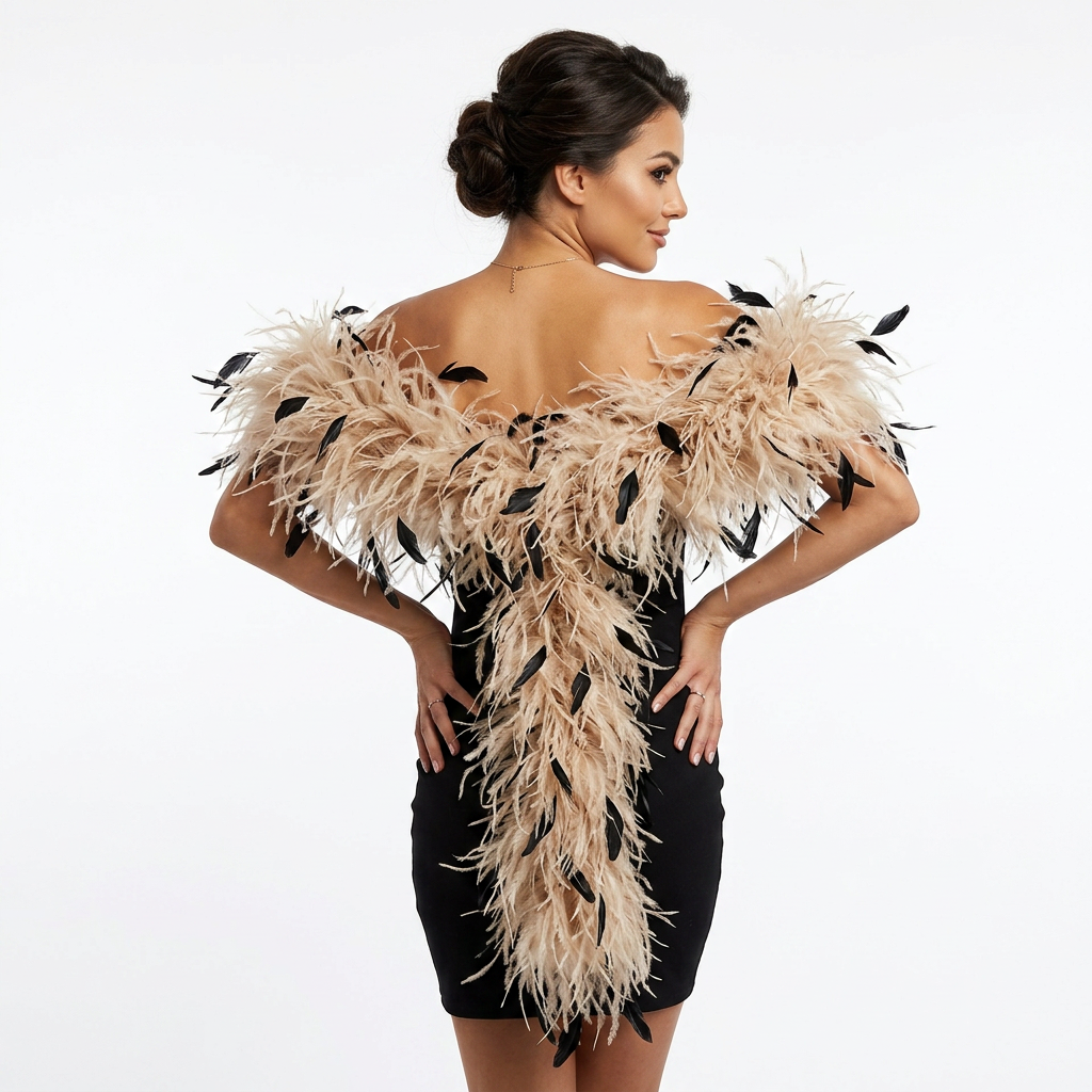 Two-Tone Ostrich Boa with Marabou & Coque Feathers - 4Ply
