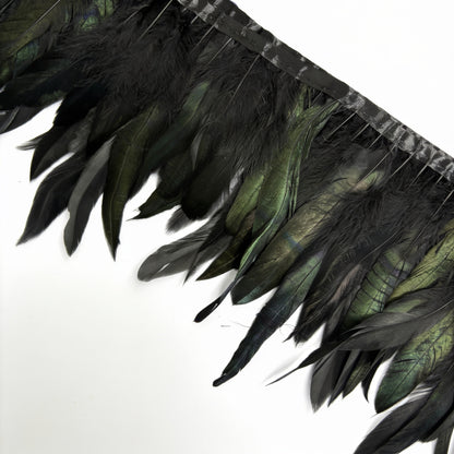 Rooster Black Iridescent Natural Strung Feather Fringe
